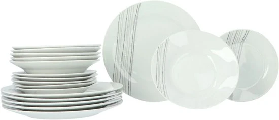 4goodz porseleinen servies 6 persoons - Wit-Zwarte strepen