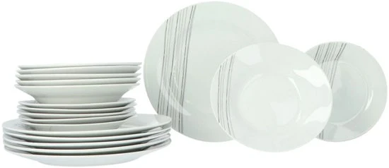 4goodz porseleinen servies 6 persoons - Wit-Zwarte strepen