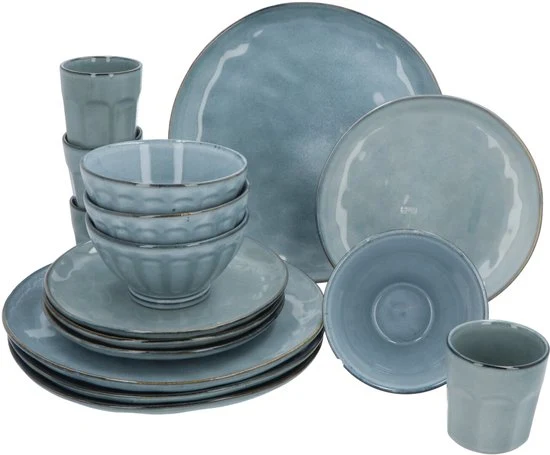 4goodz set 16 delig Aardewerk - 4 persoons - Blauw