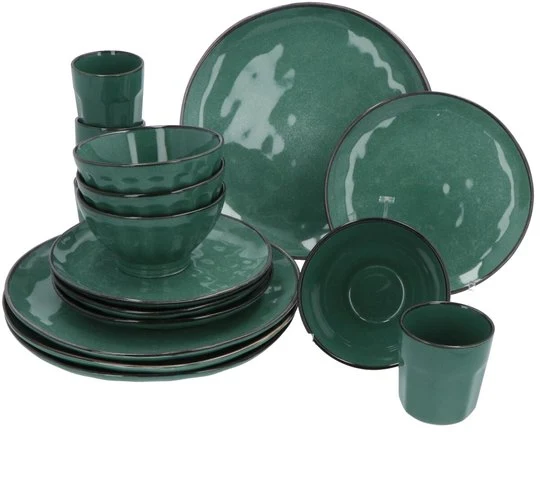 4goodz set 16 delig aardewerk - 4 persoons - Groen