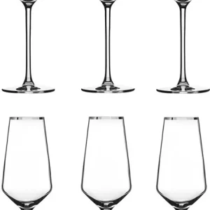 Alvito Champagneglazen set van 6 stuks - inhoud 21 cl - met Zilveren Rand
