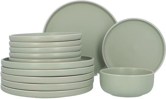 6 persoons Servies 18 delig Nordic style Keramiek - groen-wit