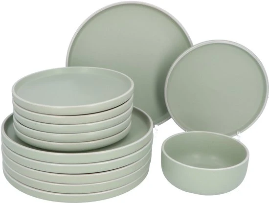 6 persoons Servies 18 delig Nordic style Keramiek - groen-wit