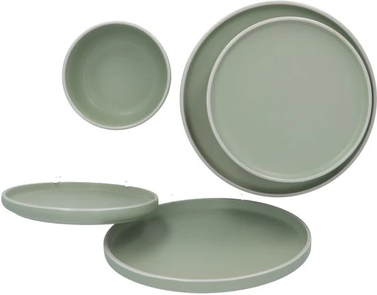 6 persoons Servies 18 delig Nordic style Keramiek - groen-wit