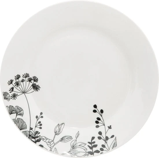 Porseleinen Serviesset Wild Flower 6-persoons 18-delig - Wit-Zwart