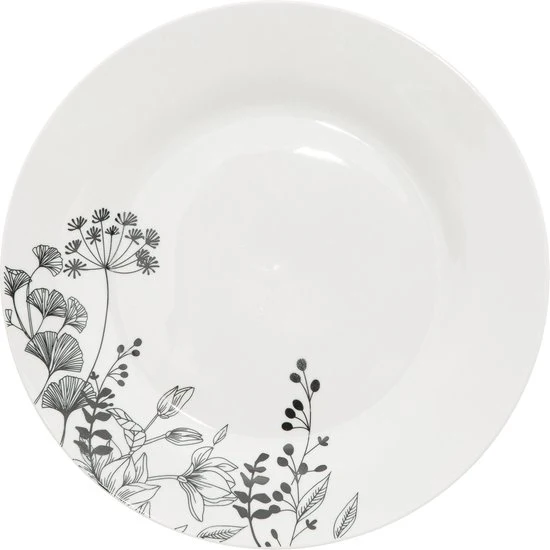 Porseleinen Serviesset Wild Flower 6-persoons 18-delig - Wit-Zwart