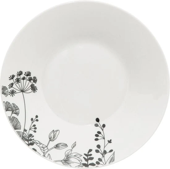 Porseleinen Serviesset Wild Flower 6-persoons 18-delig - Wit-Zwart