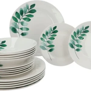 Servies Porselein 6 persoons set 18 delig Vegetal - Wit-Groen