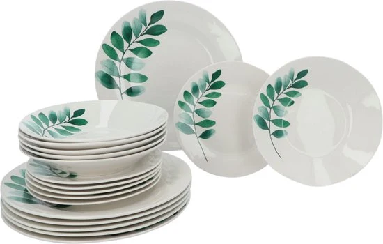 Servies Porselein 6 persoons set 18 delig Vegetal - Wit-Groen