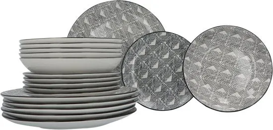 Serviesset 6 persoons Porselein Bohemia Ethnic 18-delig - Zwart-Wit