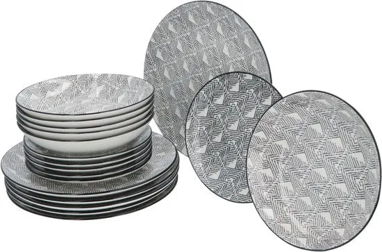 Serviesset 6 persoons Porselein Bohemia Ethnic 18-delig - Zwart-Wit