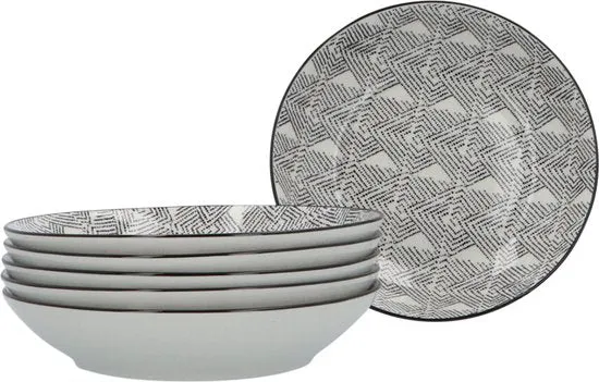 Serviesset 6 persoons Porselein Bohemia Ethnic 18-delig - Zwart-Wit