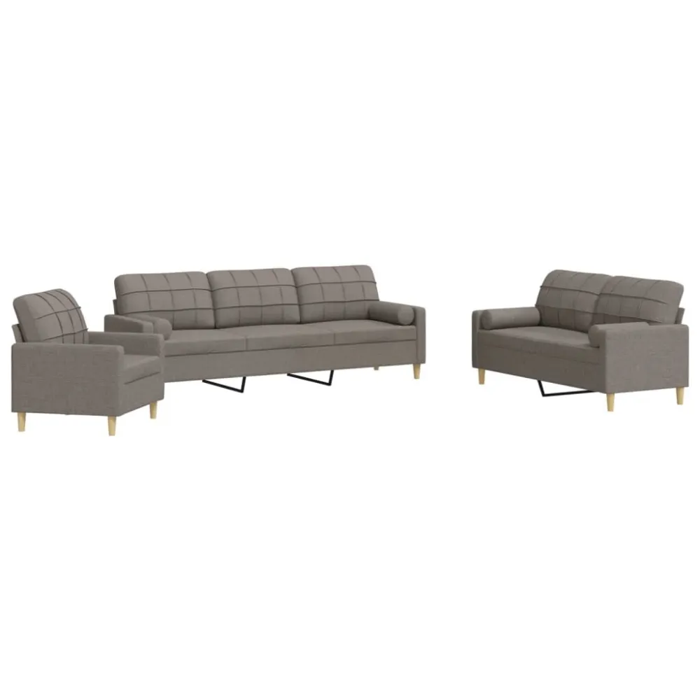 3-delige Loungeset met sierkussens stof taupe voor fauteuils en banken