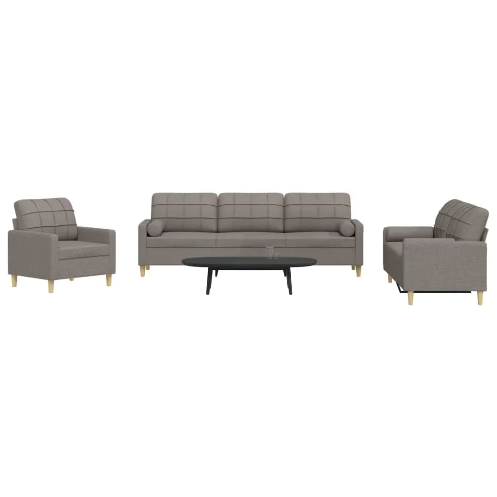 3-delige Loungeset met sierkussens stof taupe voor fauteuils en banken