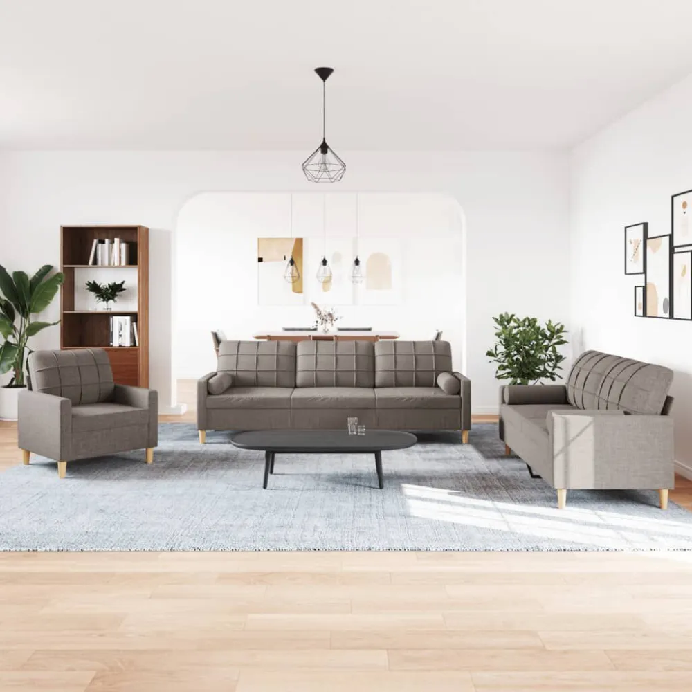 3-delige Loungeset met sierkussens stof taupe voor fauteuils en banken