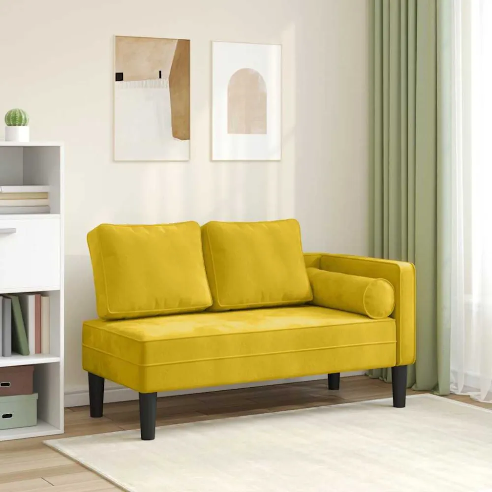 Eetkamerstoel Chaise longue met kussens fluweel geel