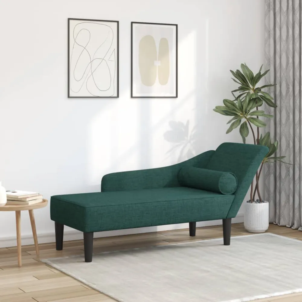 Eetkamerstoel Chaise longue met kussens stof donkergroen