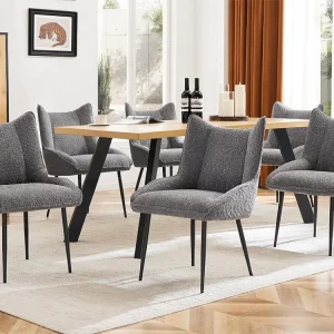 Set van 6 stoelen met dicht zitkussen - nette pluche stof - Grijs