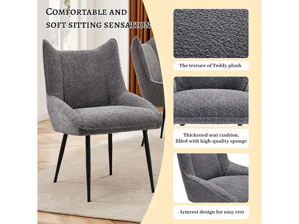 Set van 6 stoelen met dicht zitkussen - nette pluche stof - Grijs