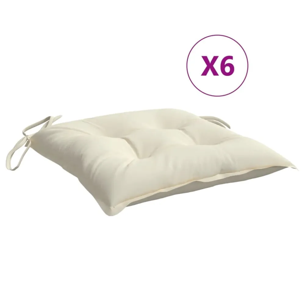 Stoelkussens 6 st 40x40x7 cm stof crèmewit voor fauteuils en banken
