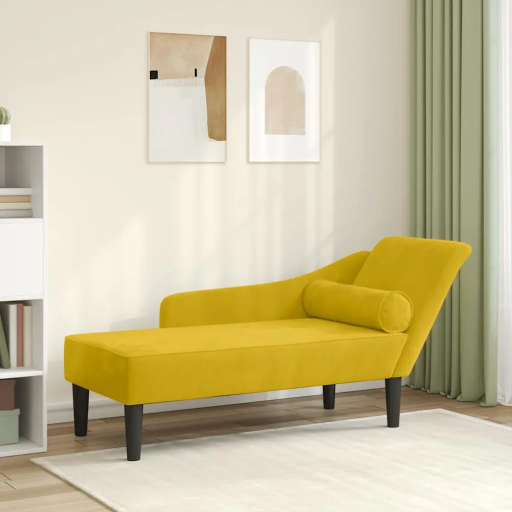 Stretch stof Chaise longue met kussens fluweel geel