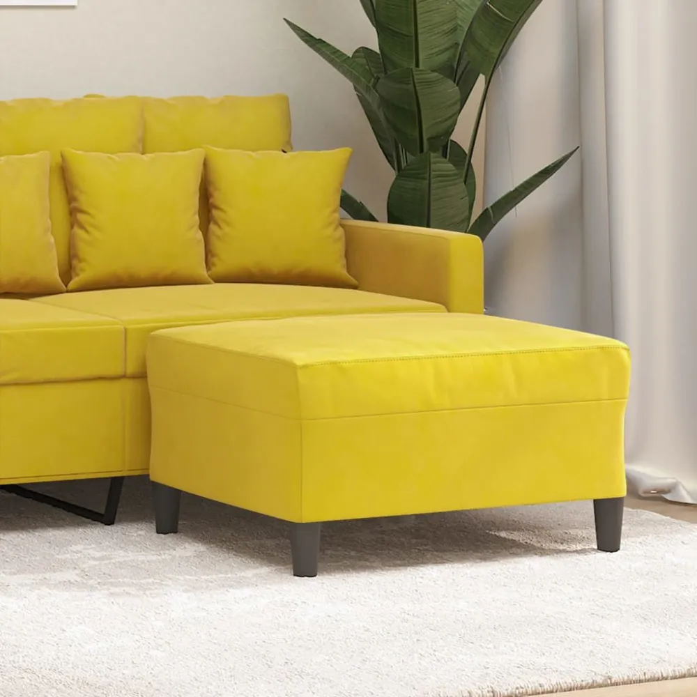 Voetenbank 70x55x41 cm fluweel geel met elastische band en linten