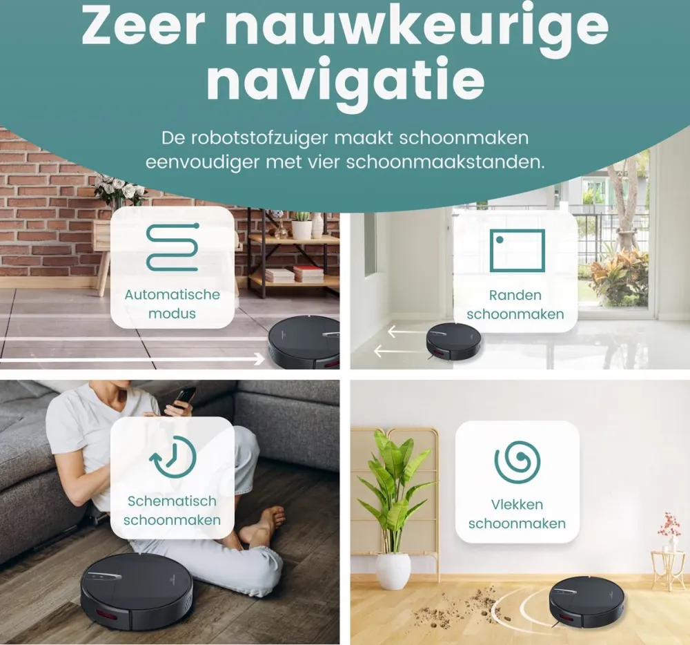 Samako Dweil-robotstofzuiger TurboFlow - Robotstofzuiger Met Dweilfunctie - Dweilrobot met laadstation- Robot Stofzuiger -...