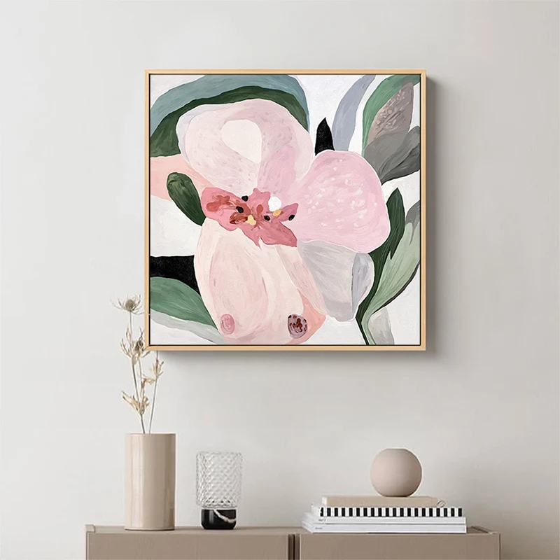 Bloemenmuurkunstdecor Traditioneel getextureerd vierkant stevig doek roze voor woonkamer