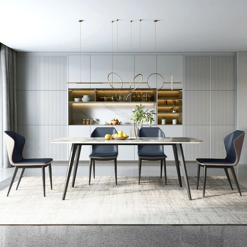Contemporary Rectangle Table Rvs Base Dining Table 4 Legs White