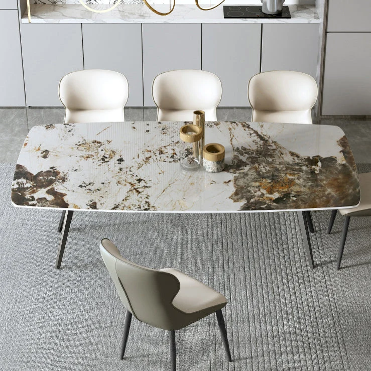 Contemporary Rectangle Table Rvs Base Dining Table 4 Legs White