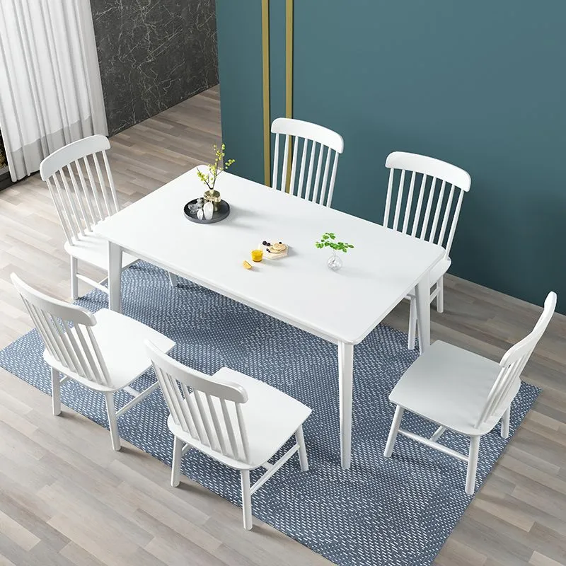 Contemporary Stevig Wood Rectangle Shape Dining Table Standard Dining Table 4 Legs Base 47