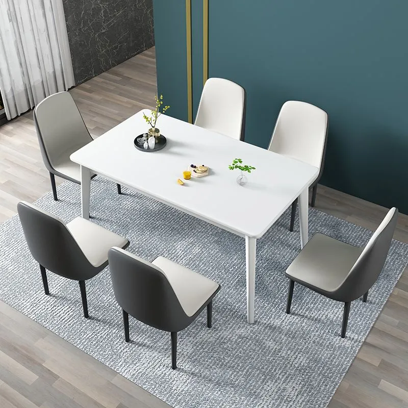 Contemporary Stevig Wood Rectangle Shape Dining Table Standard Dining Table 4 Legs Base 47