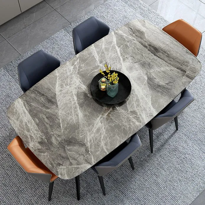 Contemporary Style Kitchen Sintered Stone Rectangle Table 4 Legs Base 51