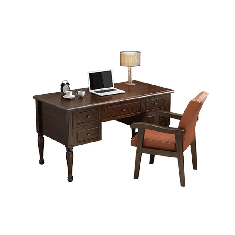 Contemporary Style Wood Office Desk Rectangular Shape Task Desk 4 Legs Home Nut
