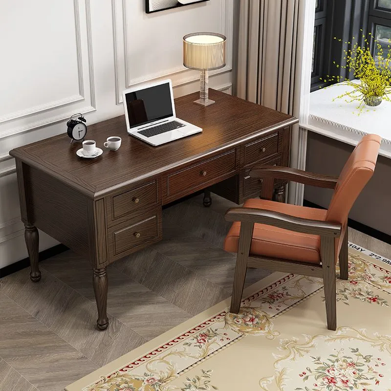 Contemporary Style Wood Office Desk Rectangular Shape Task Desk 4 Legs Home Nut