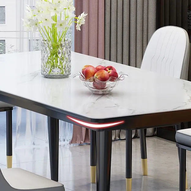 Eenvoudig Rectangle Shape Kitchen Dining Table Sintered Stone Dining Table 4 Legs Base 47