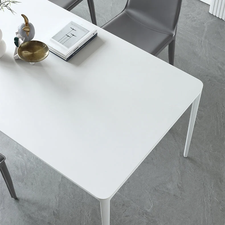 Hedendaags White Kitchen Dining Table Sintered Stone Rectangle Shape Dining Table 4 Legs Base 47