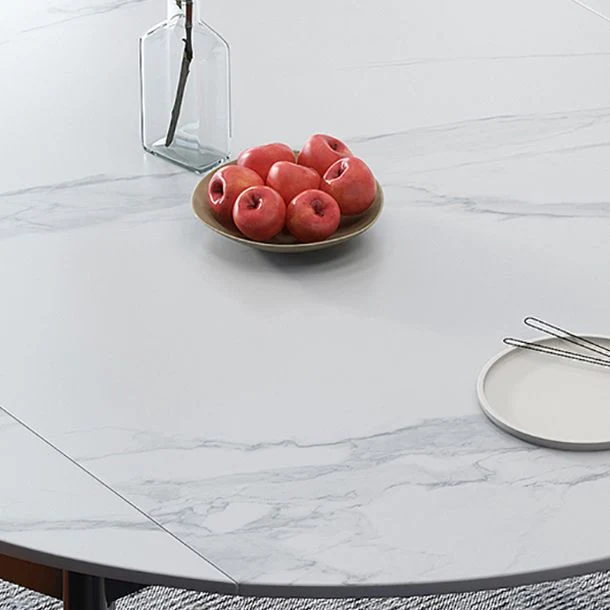 Minimaal White Sintered Stone Table Round Shape Standard Dining Table 4 Legs Base 47