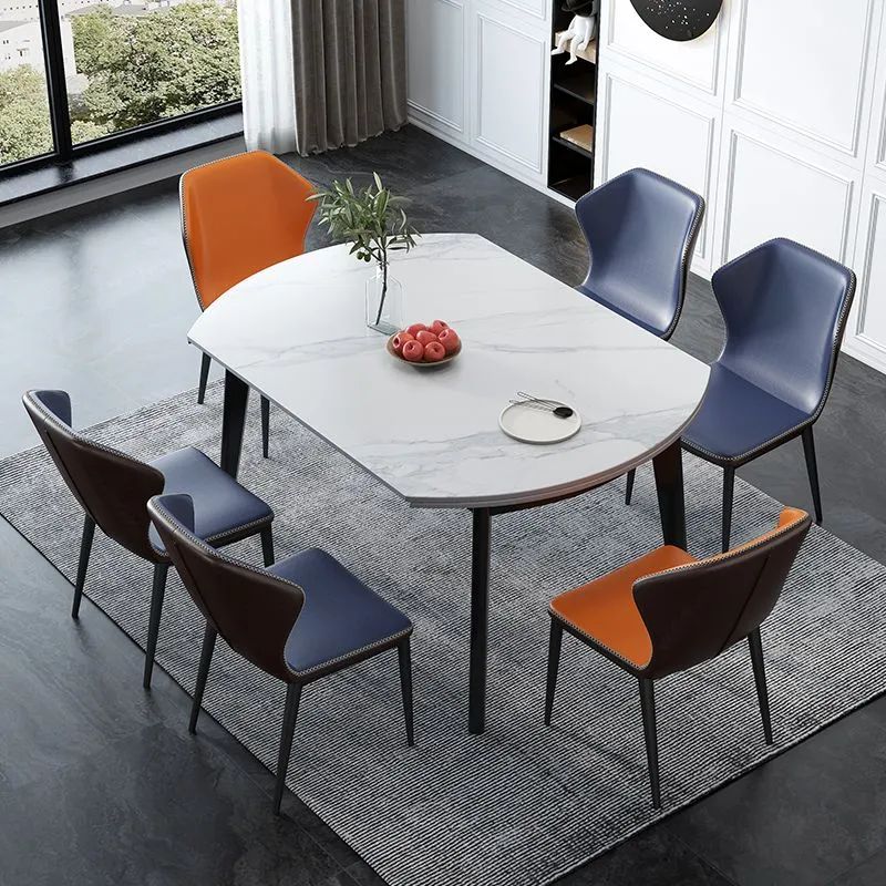 Minimalist White Sintered Stone Table Round Shape Basis Dining Table 4 Legs Base 47