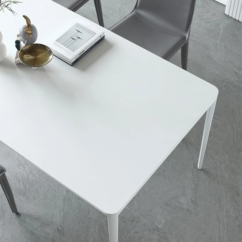 Modern Ivoor Kitchen Dining Table Sintered Stone Rectangle Shape Dining Table 4 Legs Base 47