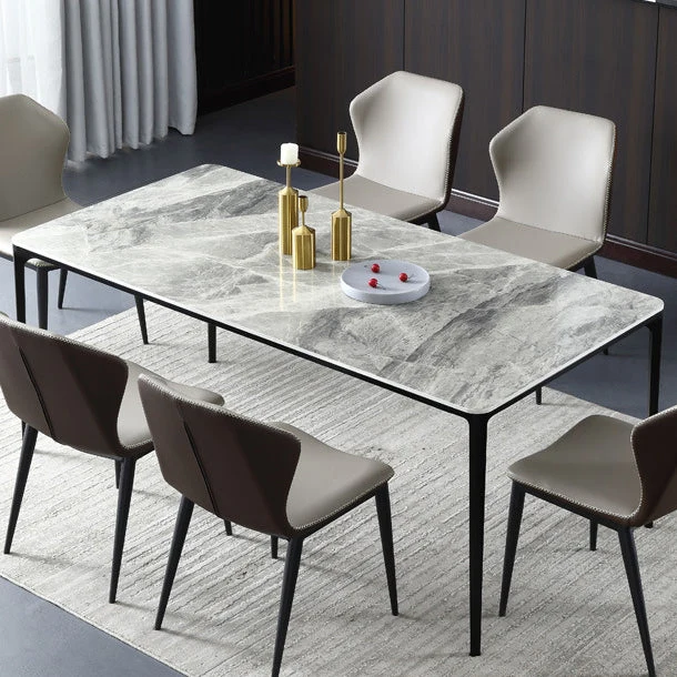 Modern Style Sintered Stone Dining Table Grauw Rectangle Table 4 Legs 55