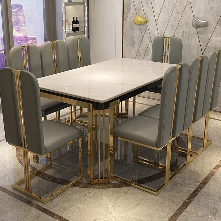 Rectangle Metalen Base Table Glam Style Dining Table 4 Legs Black