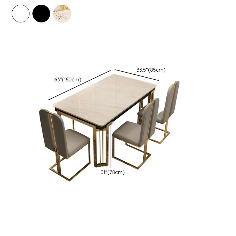 Rectangle Metalen Base Table Glam Style Dining Table 4 Legs Black