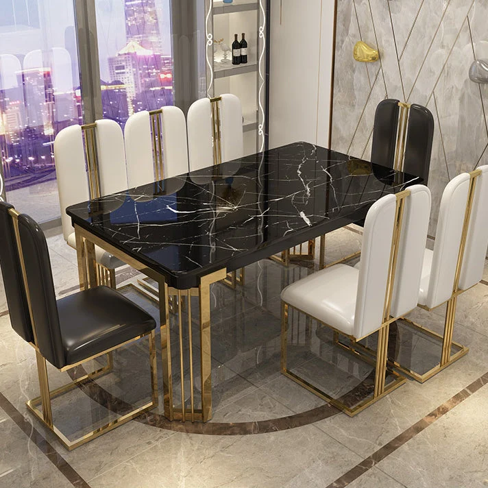 Rectangle Metalen Base Table Glam Style Dining Table 4 Legs Black