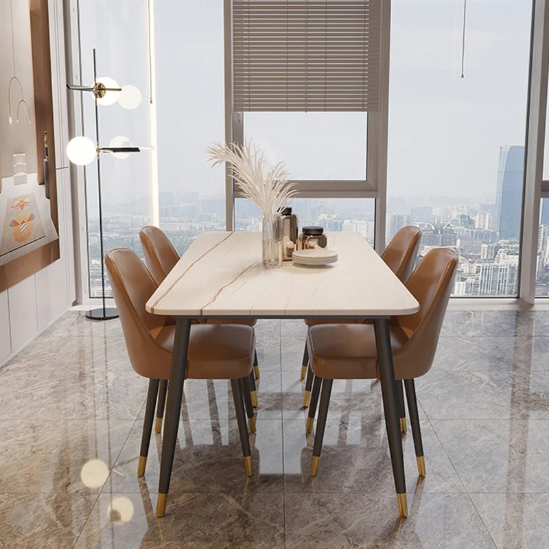 Rectangle Shape Dining Table Sintered Stone Table Contemporain Style 4 Legs 47