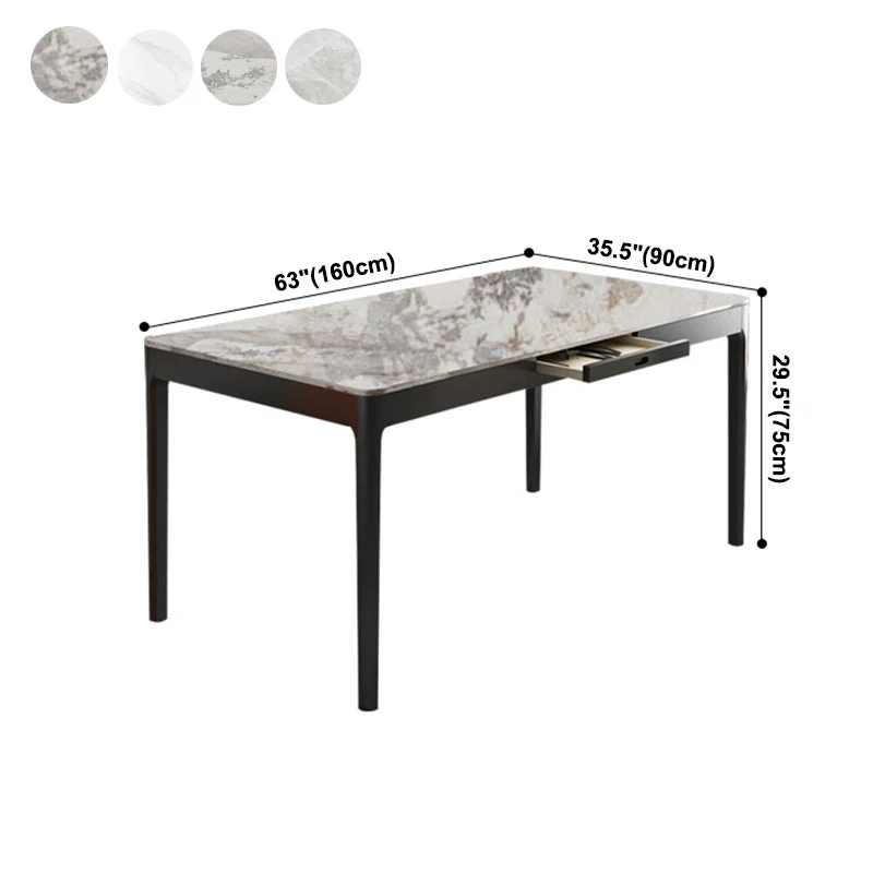 Rectangle Shape Sintered Stone Dining Table Simplicity 4 Legs Table Dining Room 47