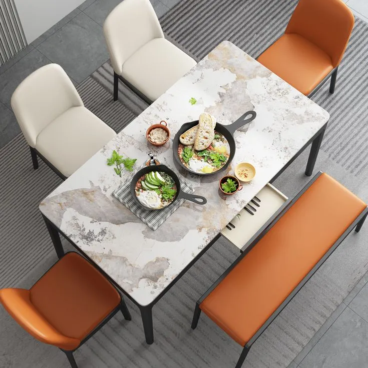 Rectangle Shape Sintered Stone Dining Table Simplicity 4 Legs Table Dining Room 47