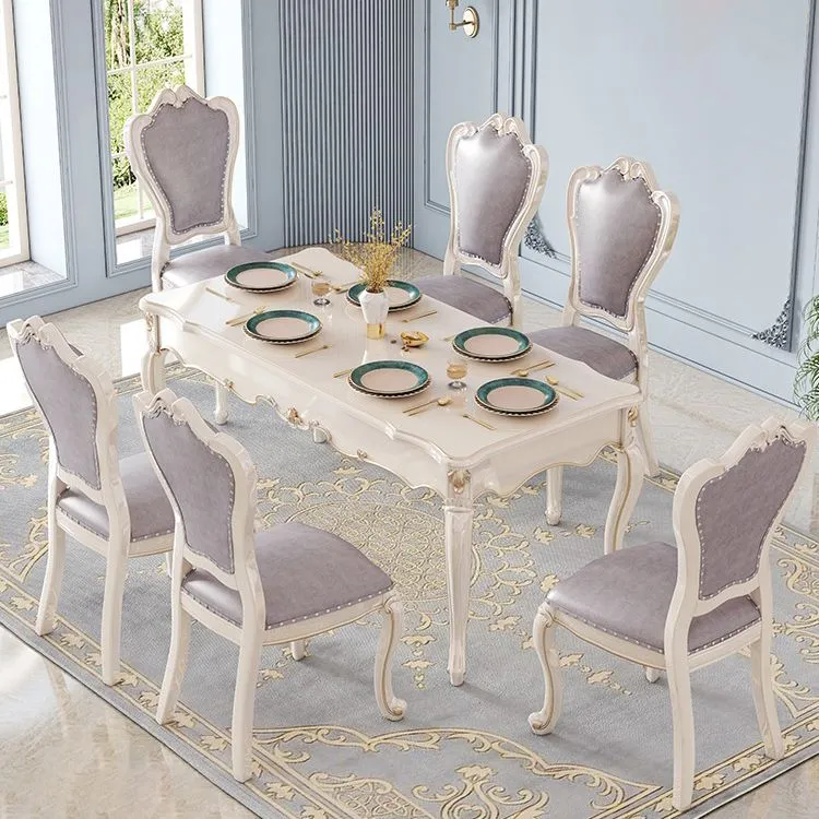 Rectangle Shape Wit Tone Dining Table Victoria 4 Legs Table Dining Room 55