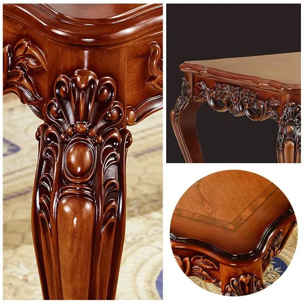 Rectangle Shape Wood Color Dining Table Fixed Table Victorian Style 4 Legs 55