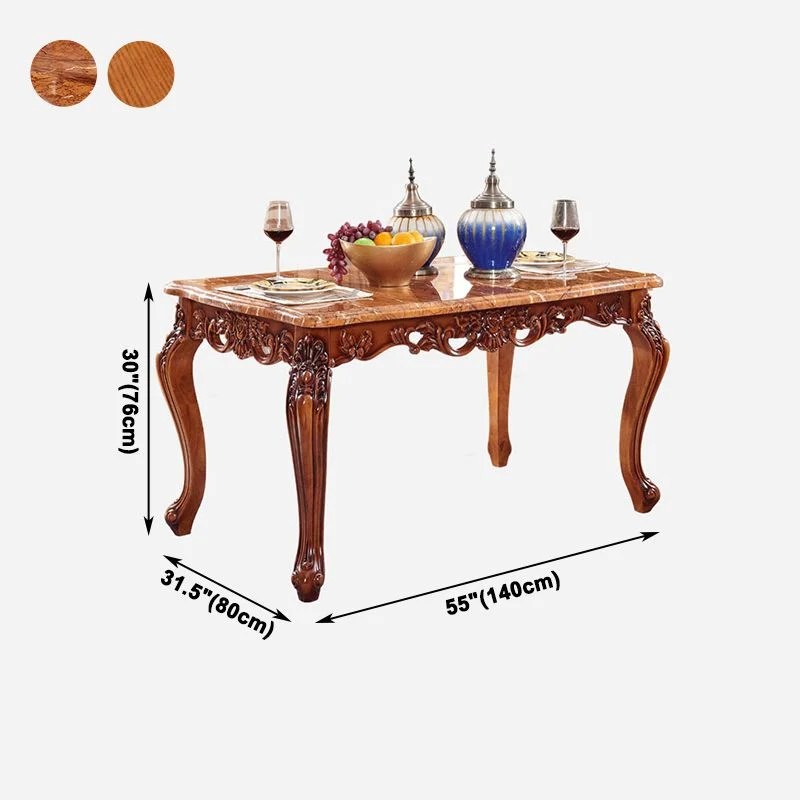 Rectangle Shape Wood Color Dining Table Fixed Table Victorian Style 4 Legs 55